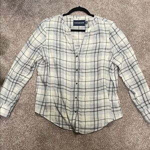 Calvin Klein Cream and Gray Plaid Shirt